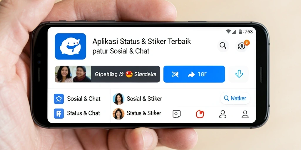 Antarmuka aplikasi 8768 dengan berbagai pilihan stiker.