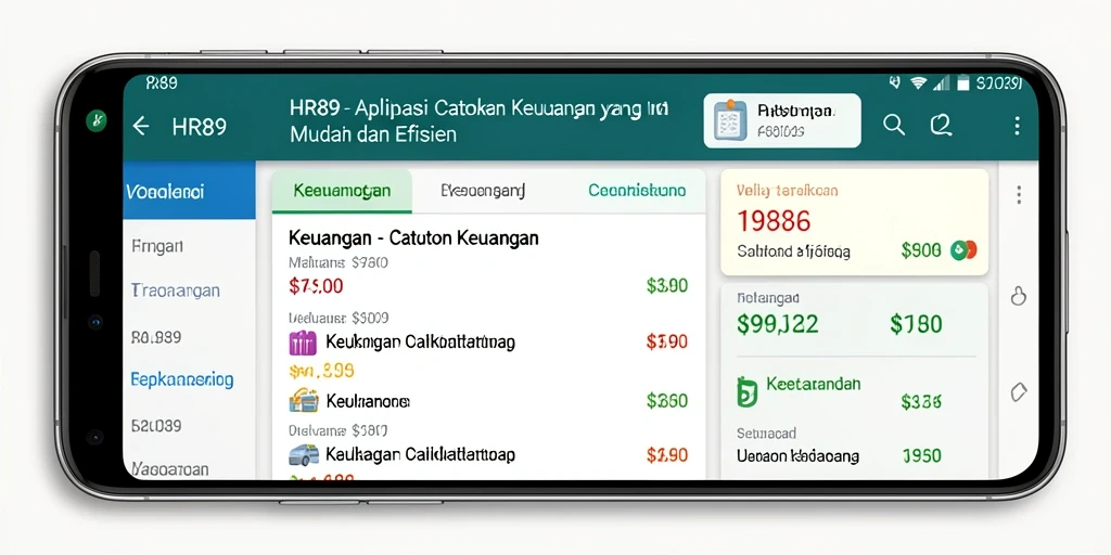 Antarmuka aplikasi HR89 untuk Catatan Keuangan yang menarik.