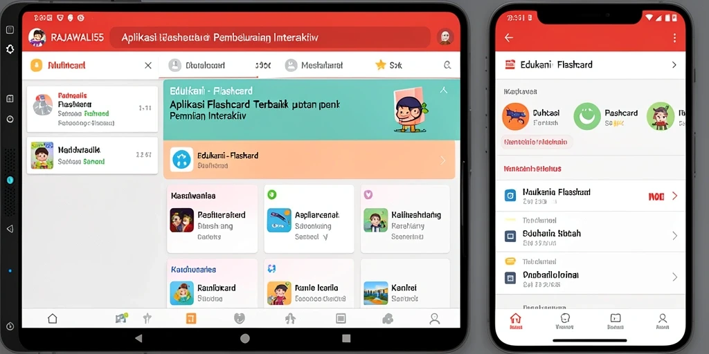 Tampilan antarmuka aplikasi Flashcard RAJAWALI55 yang user-friendly.