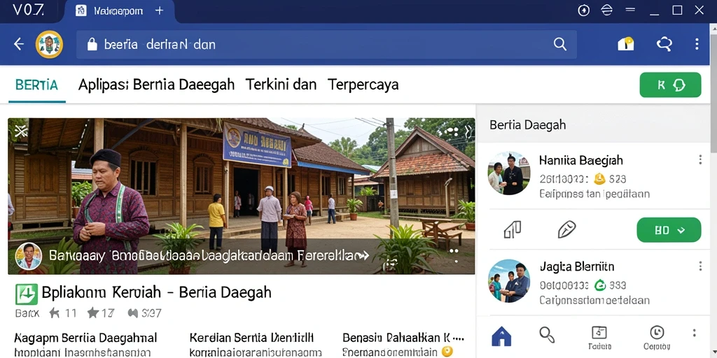 Antarmuka utama V07 dengan berita daerah terkini dan fungsionalitas pengguna.