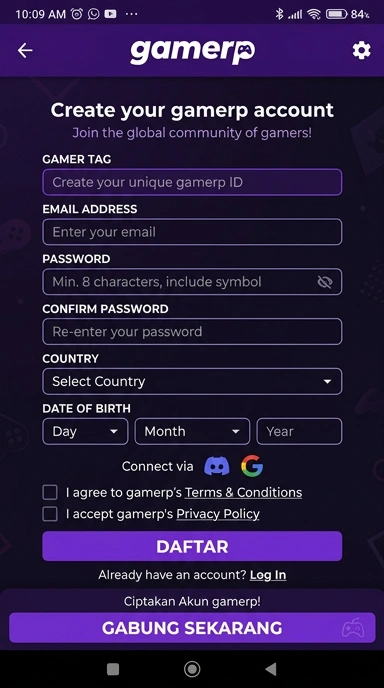 Cara Mudah Buat Akun Baru gamerp untuk Android
